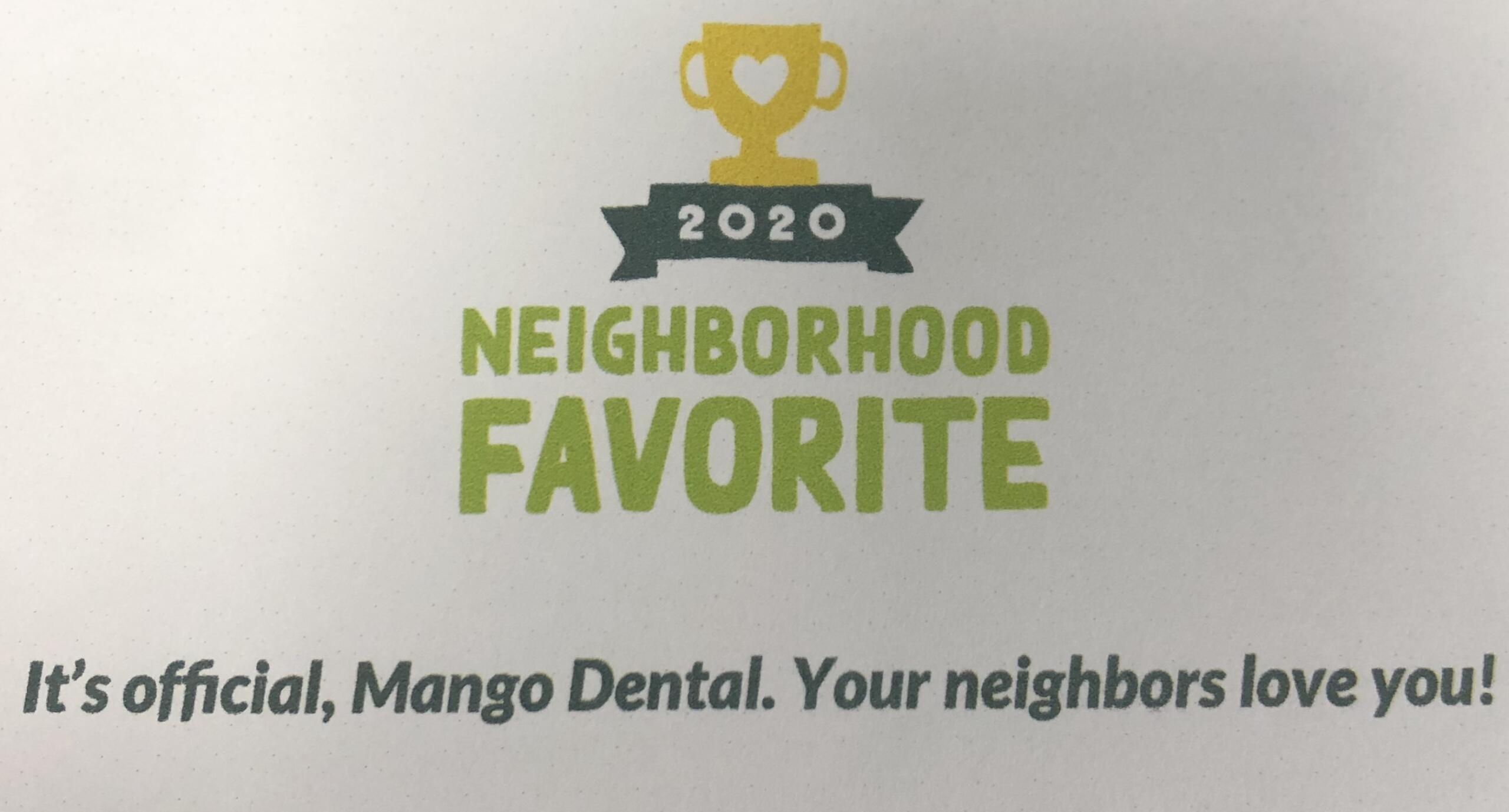 Next Door voted Mango Dental the neighborhood favorite best dentist in Greensboro, NC